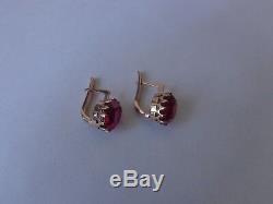 Vintage Soviet Solid Rose Gold Earrings 14K 583 Star Ruby 5.04 gr Russian USSR