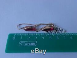 Vintage Soviet Solid Rose Gold Earrings 14K 583 Star Ruby 5.80 gr Russian USSR