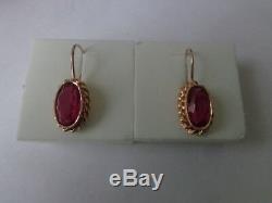 Vintage Soviet Solid Rose Gold Earrings 14K 583 Star Ruby 5.92 gr Russian USSR