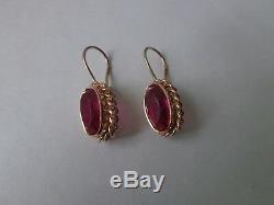 Vintage Soviet Solid Rose Gold Earrings 14K 583 Star Ruby 5.92 gr Russian USSR