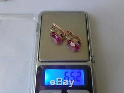 Vintage Soviet Solid Rose Gold Earrings 14K 583 Star Ruby 6.52 gr Russian USSR