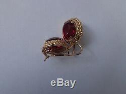 Vintage Soviet Solid Rose Gold Earrings 14K 583 Star Ruby 8.09 gr Russian USSR