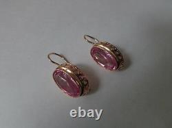 Vintage Soviet Solid Rose Gold Earrings 14K 583 Star Ruby 8.38 gr Russian USSR