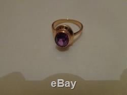 Vintage Soviet Solid Rose Gold Ring 14K 583 Alexandrite Size 8.25 Russian USSR