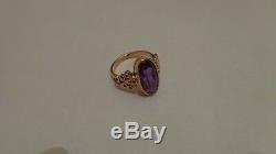 Vintage Soviet Solid Rose Gold Ring 14K 583 Alexandrite US Size 6.5 Russian USSR