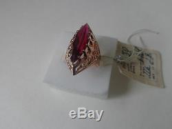 Vintage Soviet Solid Rose Gold Ring 14K 583 Red Ruby US Size 6.5 Russian USSR