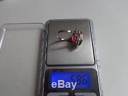 Vintage Soviet Solid Rose Gold Ring 14K 583 Red Ruby US Size 8.25 Russian USSR