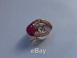 Vintage Soviet Solid Rose Gold Ring 14K 583 Ruby Size 8 (18.1 mm) Russian USSR