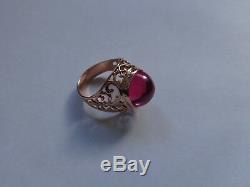 Vintage Soviet Solid Rose Gold Ring 14K 583 Ruby Size 8 (18.1 mm) Russian USSR