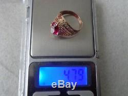 Vintage Soviet Solid Rose Gold Ring 14K 583 Ruby Size 8.5 (18.6 mm) Russian USSR