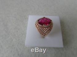 Vintage Soviet Solid Rose Gold Ring 14K 583 Ruby Size 8.5 (18.6 mm) Russian USSR