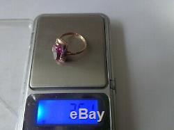 Vintage Soviet Solid Rose Gold Ring 14K 583 Star Ruby US Size 6.75 Russian USSR