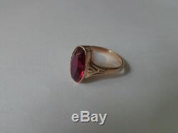 Vintage Soviet Solid Rose Gold Ring 14K 583 Star Ruby US Size 8.25 Russian USSR