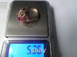 Vintage Soviet Solid Rose Gold Ring 14K 583 Star Ruby US Size 8.75 Russian USSR