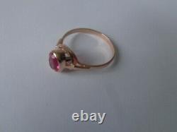 Vintage Soviet Solid Rose Gold Ring 14K 583 Star Ruby US Size 9.25 Russian USSR