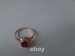Vintage Soviet Solid Rose Gold Ring 14K 583 Star Ruby US Size 9.25 Russian USSR