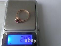 Vintage Soviet Solid Rose Gold Ring 14K 583 Star Ruby US Size 9.25 Russian USSR