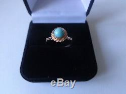 Vintage Soviet Solid Rose Gold Ring 14K 583 Turquoise US Size 7 Russian USSR