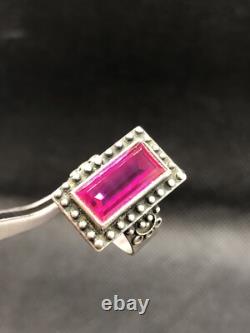 Vintage Soviet Tourmaline Ring Russian Sterling Silver 875 Size 6.5USSR