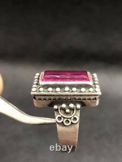 Vintage Soviet Tourmaline Ring Russian Sterling Silver 875 Size 6.5USSR