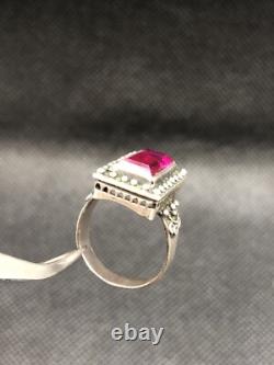 Vintage Soviet Tourmaline Ring Russian Sterling Silver 875 Size 6.5USSR