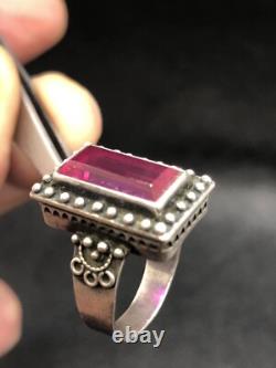 Vintage Soviet Tourmaline Ring Russian Sterling Silver 875 Size 6.5USSR