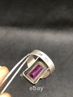 Vintage Soviet Tourmaline Ring Russian Sterling Silver 875 Size 6.5USSR