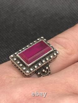 Vintage Soviet Tourmaline Ring Russian Sterling Silver 875 Size 6.5USSR