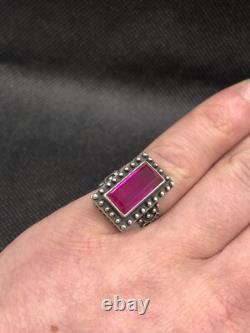 Vintage Soviet Tourmaline Ring Russian Sterling Silver 875 Size 6.5USSR