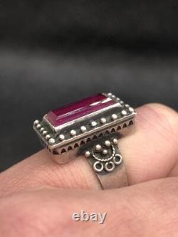 Vintage Soviet Tourmaline Ring Russian Sterling Silver 875 Size 6.5USSR