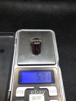 Vintage Soviet Tourmaline Ring Russian Sterling Silver 875 Size 6.5USSR