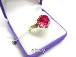 Vintage Soviet USSR Ring Sterling Silver 925 Gold Plated Ruby Women's Size 9.5