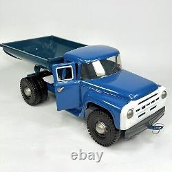 Vintage Soviet Zil 130 21 Dump Truck Russian USSR Blue Pressed Steel Toy