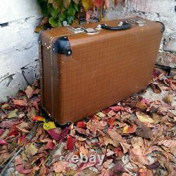 Vintage Suitcase Russian Soviet USSR Small Brown Locking Travel Accs, Retro