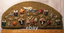 Vintage USSR CCCP Russian Soviet Military Soldier Cap Garrison Hat Patches Pins