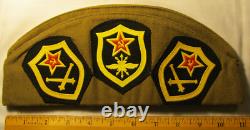 Vintage USSR CCCP Russian Soviet Military Soldier Cap Garrison Hat Patches Pins