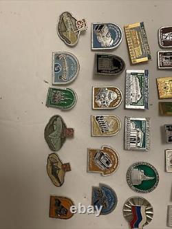 Vintage USSR Russian Soviet Lot Of 33 Enamel Pins