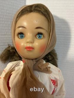 Vintage USSR Soviet Russian 19 Plastic DOLL WithSound Box & Folk Outfit