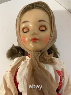 Vintage USSR Soviet Russian 19 Plastic DOLL WithSound Box & Folk Outfit