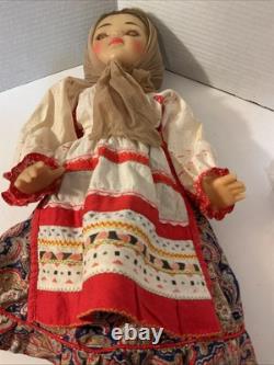 Vintage USSR Soviet Russian 19 Plastic DOLL WithSound Box & Folk Outfit