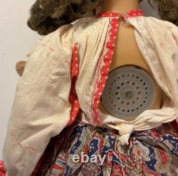 Vintage USSR Soviet Russian 19 Plastic DOLL WithSound Box & Folk Outfit