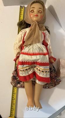 Vintage USSR Soviet Russian 19 Plastic DOLL WithSound Box & Folk Outfit