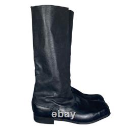 Vintage USSR Soviet Russian Boots Mens Size 9 Black Leather Military High Boots