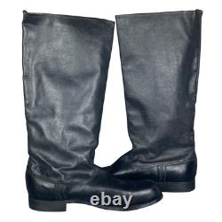 Vintage USSR Soviet Russian Boots Mens Size 9 Black Leather Military High Boots
