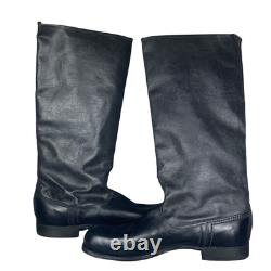 Vintage USSR Soviet Russian Boots Mens Size 9 Black Leather Military High Boots