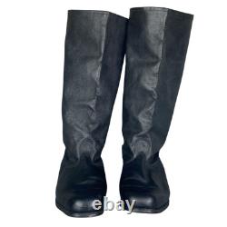 Vintage USSR Soviet Russian Boots Mens Size 9 Black Leather Military High Boots