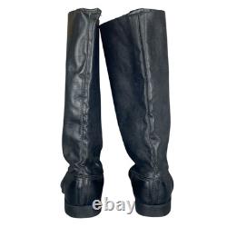 Vintage USSR Soviet Russian Boots Mens Size 9 Black Leather Military High Boots