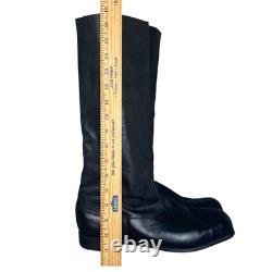 Vintage USSR Soviet Russian Boots Mens Size 9 Black Leather Military High Boots