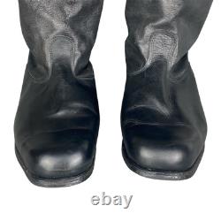 Vintage USSR Soviet Russian Boots Mens Size 9 Black Leather Military High Boots