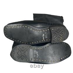 Vintage USSR Soviet Russian Boots Mens Size 9 Black Leather Military High Boots